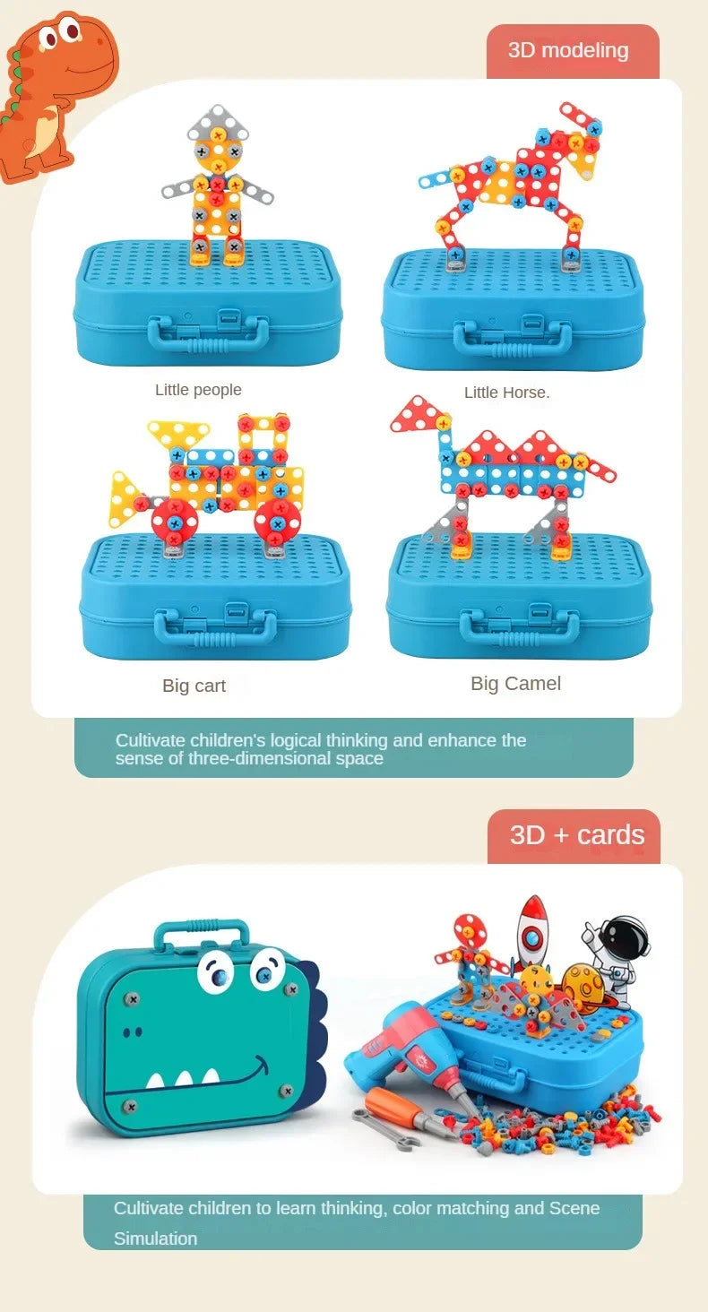 Children Toys Tool Set Electric Drill Screw Nut 3D Puzzle Toys Pretend Play Repair Tool Box Drilling Assembly Educational Toys
