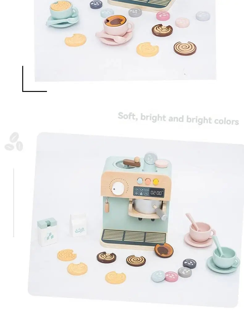 Children's Wooden Playhouse Toys Game House Toys Wooden Coffee Machine Wooden Cash Register Puzzle Interactive Education