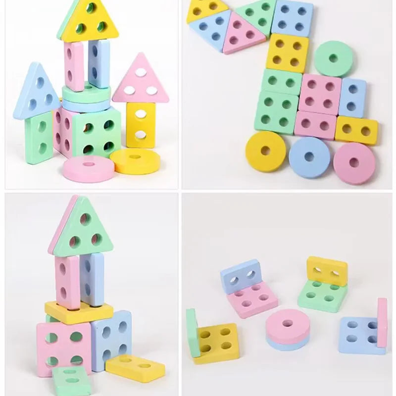 Wooden Montessori Geometric Shape Sorting Columns Toy