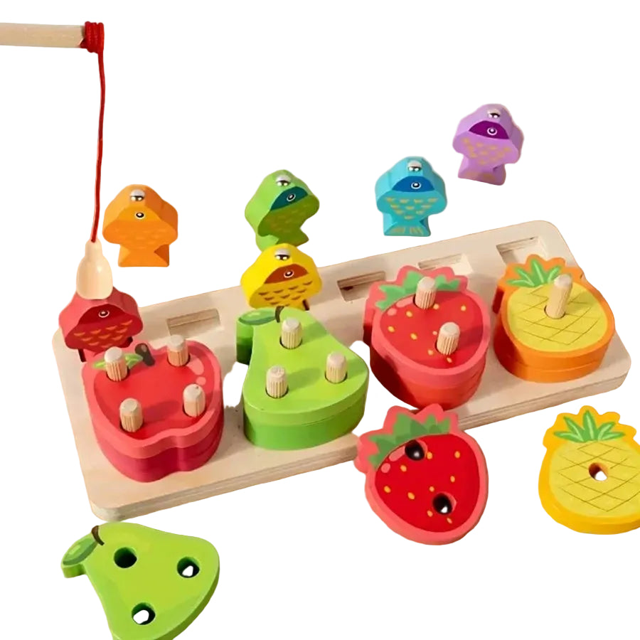 Kids Wooden Educational Sorting and Fishing Game Toy