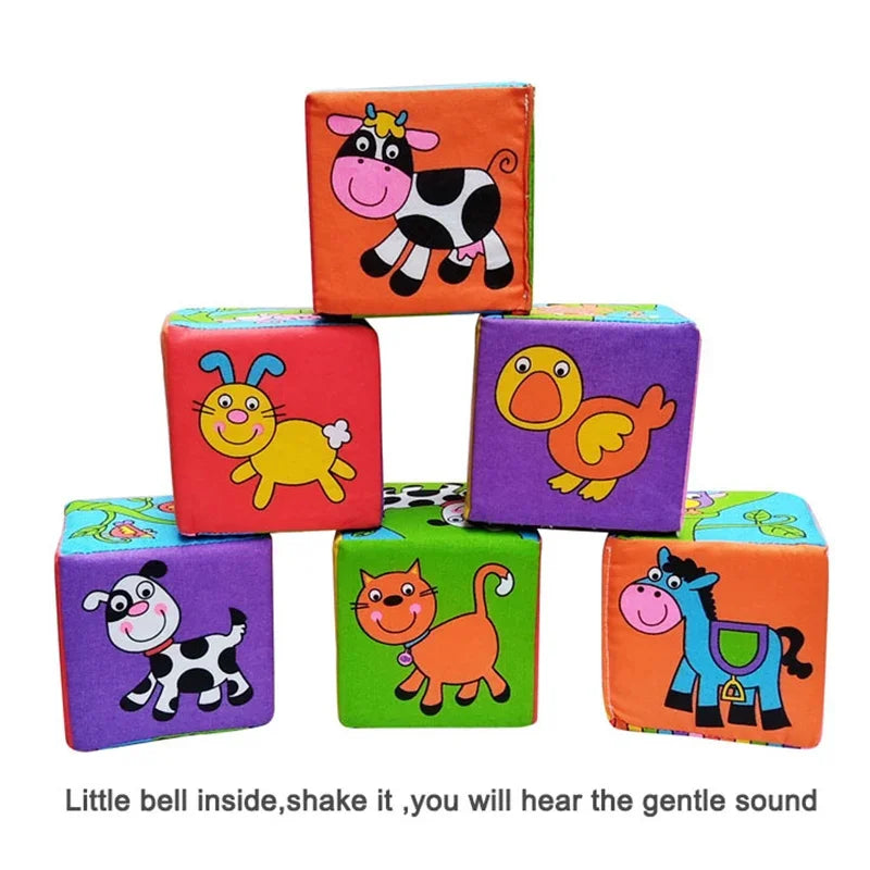 Montessori Infant Soft Plush Rattle Blocks - Animal & Number Dice