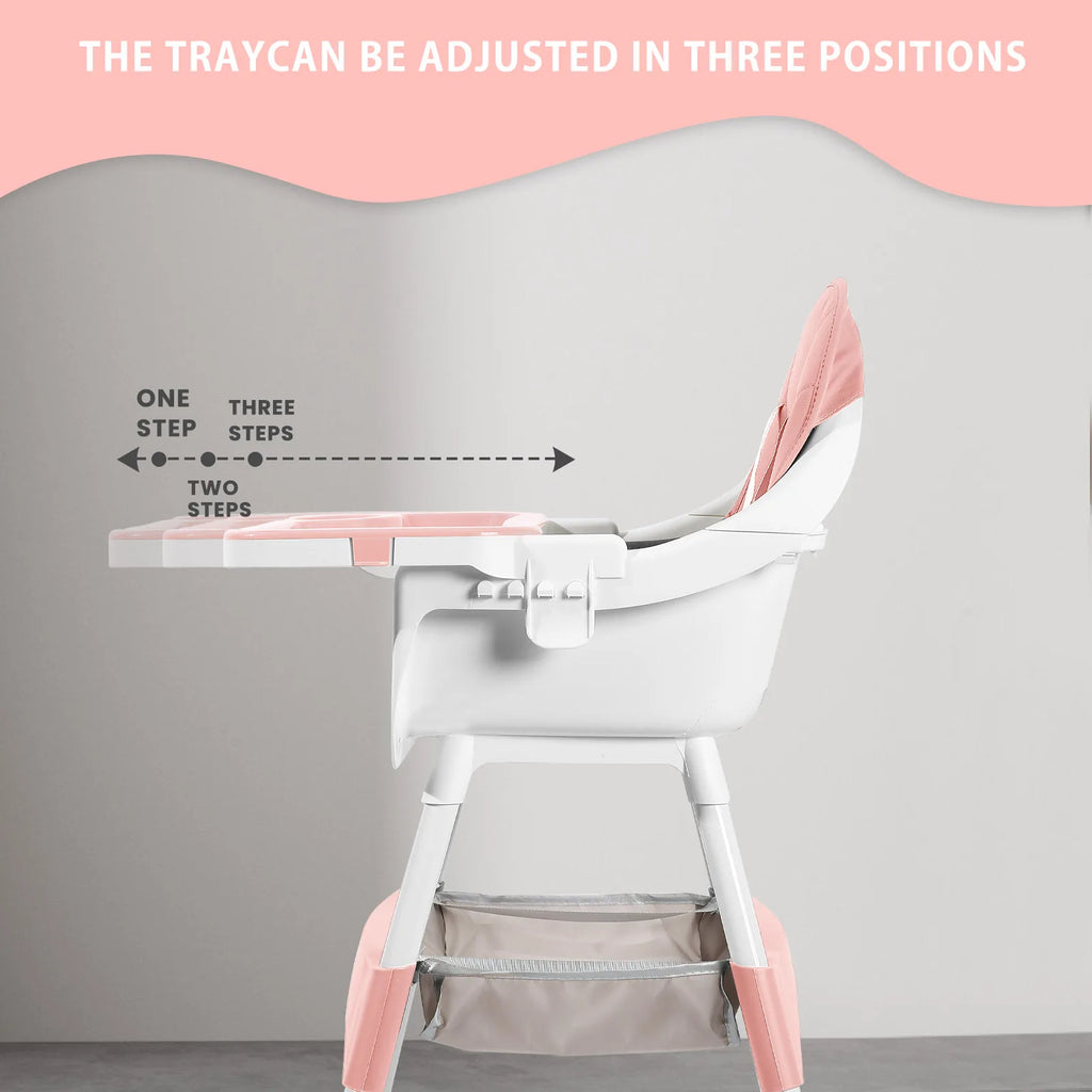 Baby High Chair, Portable Baby Dining Chairs Eat & Play Convertible High Chair with Double-Layer Dinner Plate and Toy Rack