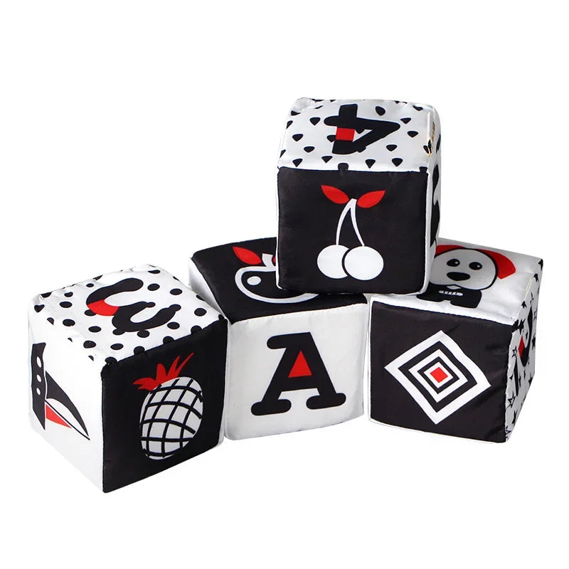 Montessori Infant Soft Plush Rattle Blocks - Animal & Number Dice