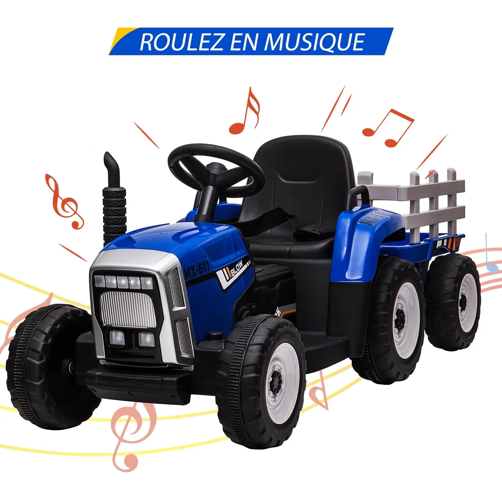 Kids 12V Electric Ride-On Tractor with Trailer and Remote Control