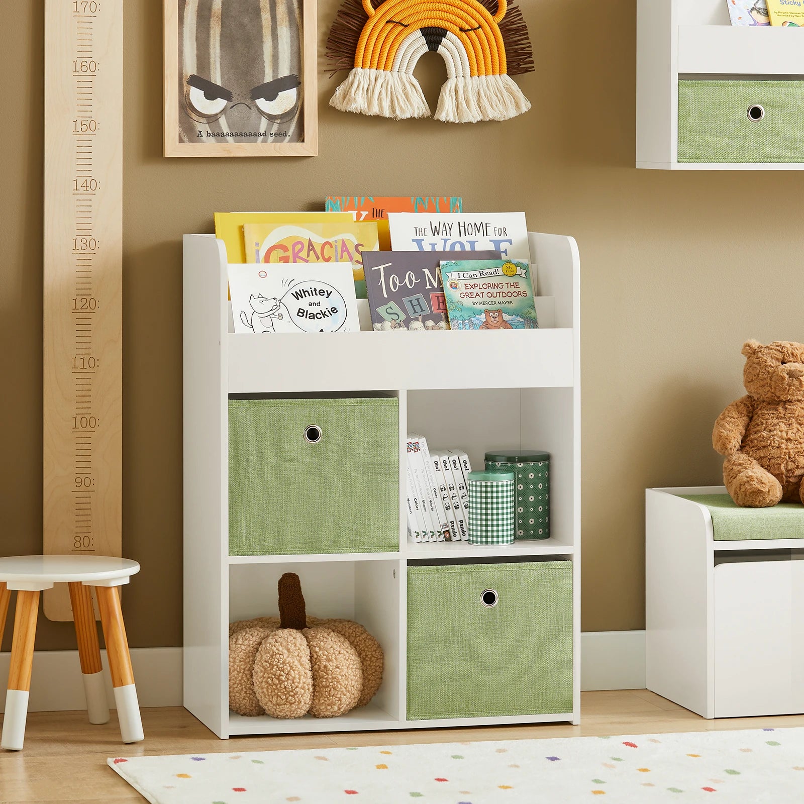 SoBuy KMB79-W Children 2 fabric boxing Bookshelf toys Organizer for CHILDREN'S room White BHT about 60x80x34cm