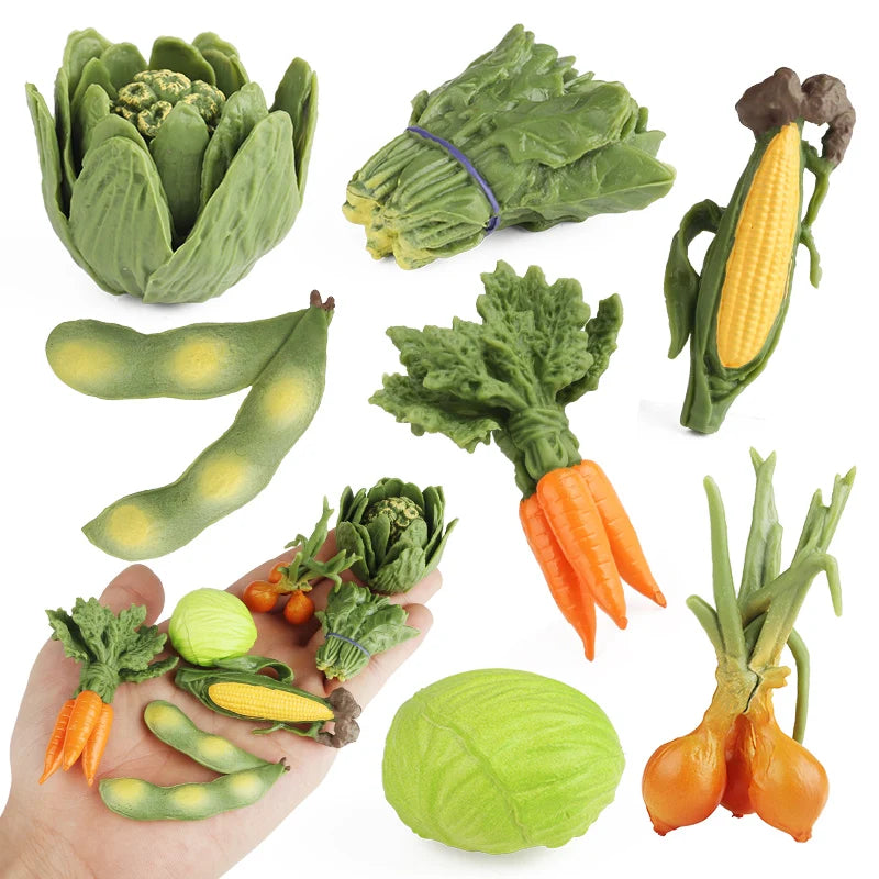 Oenux Pretend Play Toy Cute Fruits Vegetables Mushroom Model Cake Toppers Foods Jouet Family Fun Early Education For Kids Gift