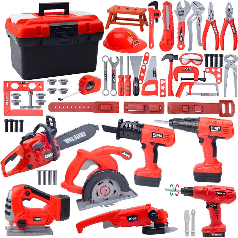 Kids Pretend Play Toolbox Set with Toy Drill - ABS Plastic
