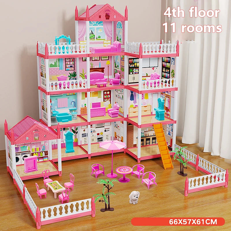 DIY Popular Toy 3d Assembly Mini Toy House Accessories Villa Princess Castle Led Lights Girl Birthday Gift Assembly Toy House