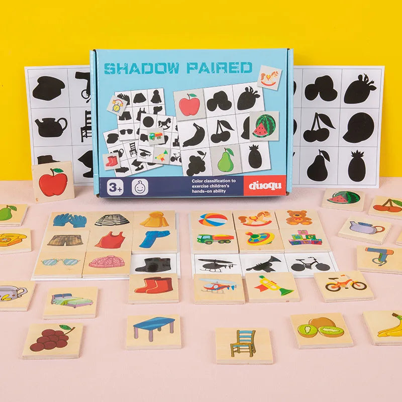 Wooden Montessori Shadow Matching Puzzle - Animal & Fruit Shape Toy