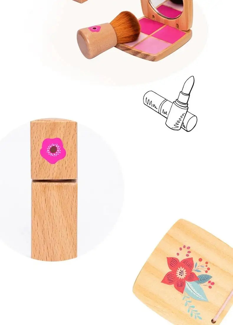 Wooden Pretend Play Makeup Toys Simulation Cosmetics Set Girls Play  Hairdressing Simulation Make Up Preschool Toys