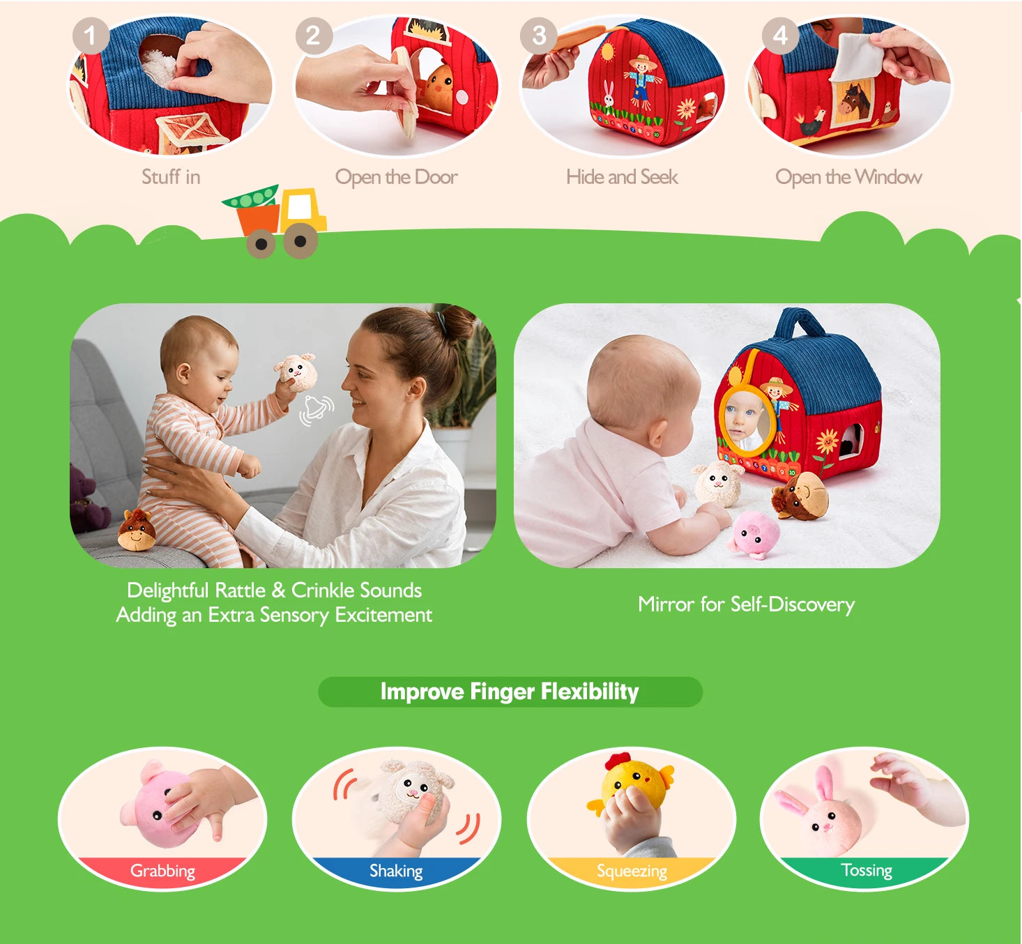 Yokibo Soft Baby Beehive Sensory Toy with 5 Plush Bees