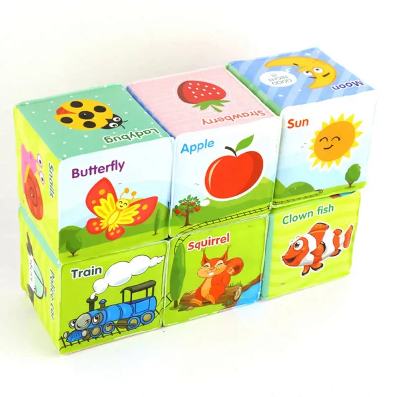 Montessori Infant Soft Plush Rattle Blocks - Animal & Number Dice
