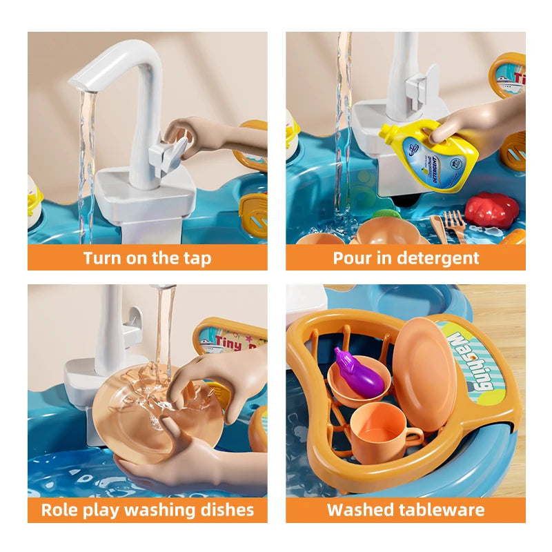 Children Electric Toy Sink Disheswash Water Simulation Food Fruit Kitchen Pretend Play Magnet Fishing Kids Education Toy Girl