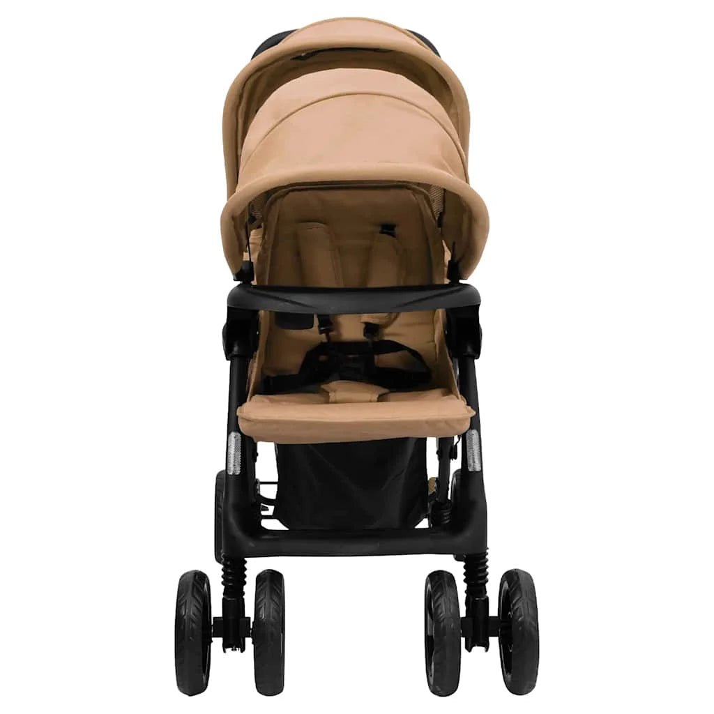 Double Stroller Taupe Steel 122.5 x 53.5 x 111 cm Lightweight Foldable Safe Design Pushchair Compact Travel