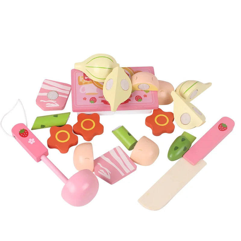 Kids Kitchen Toys Mother Garden Strawberry Simulation Vegetable Hot Pot Kitchen Prentend Play Food Set Wooden Toy for Girls Gift