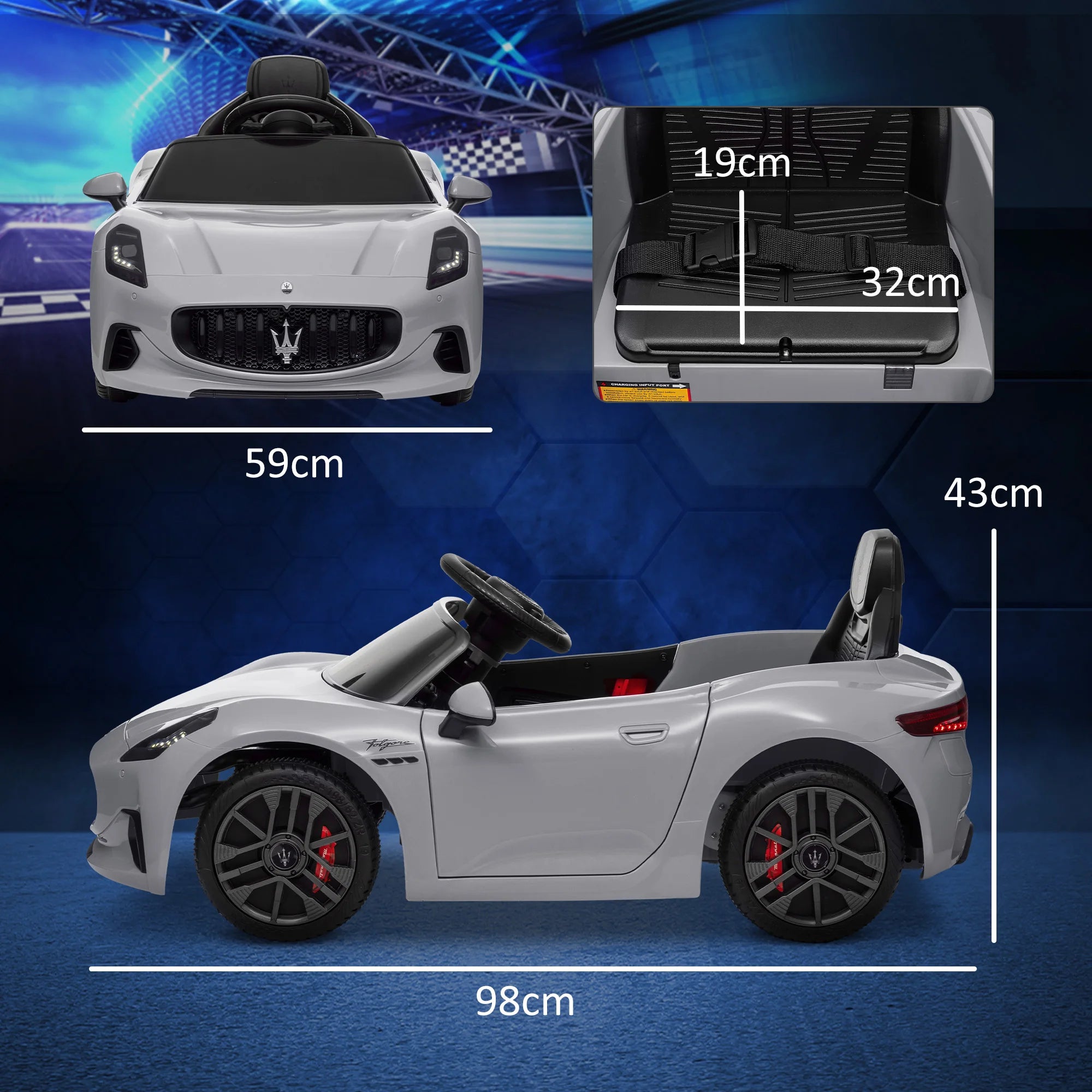 Maserati Gran Turismo Ride On Kids Electric Car 12V Grey