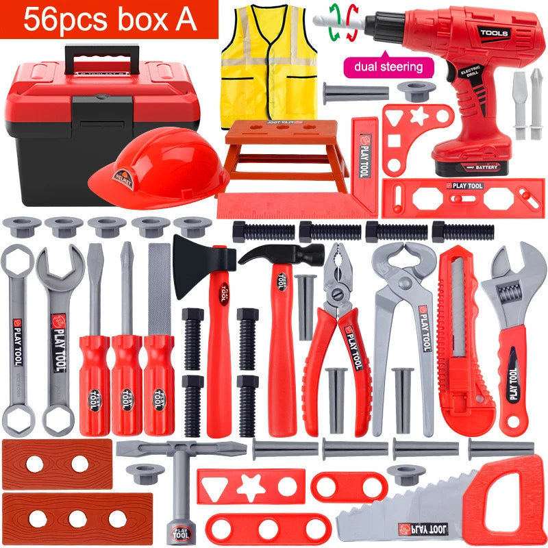 Children's Tool Set with Electric Toy Drill Kids Power Construction Toy Pretend Play Toy Tools Kit for Toddler Boys Girls Child