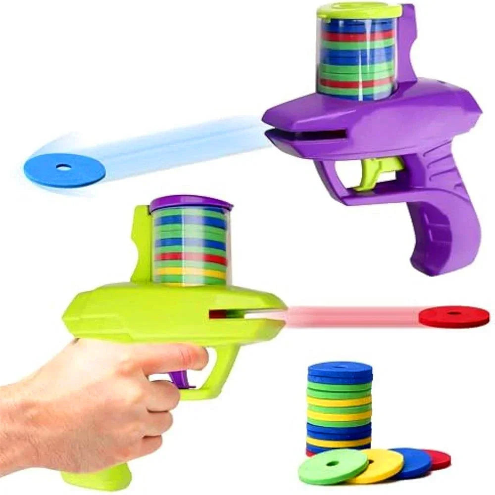 Kids Foam Disc Launcher Toy - Outdoor Flying Disc Gun for Children