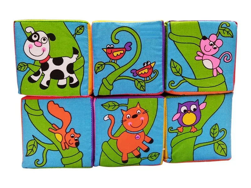 Montessori Infant Soft Plush Rattle Blocks - Animal & Number Dice
