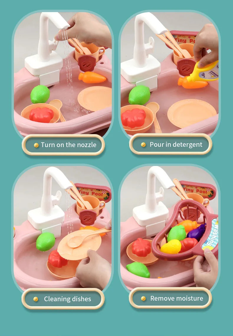 Children Electric Toy Sink Disheswash Water Simulation Food Fruit Kitchen Pretend Play Magnet Fishing Kids Education Toy Girl