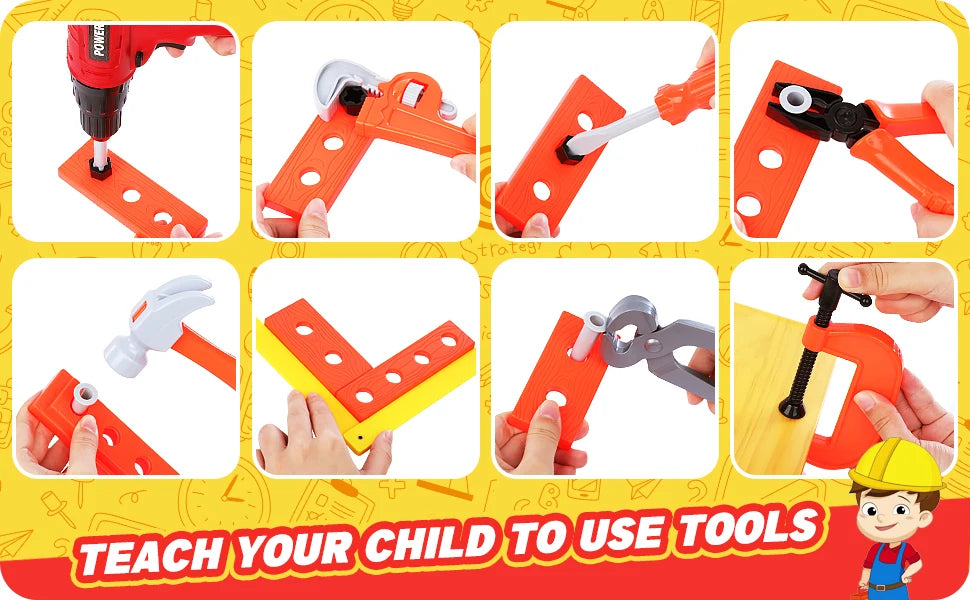 Children's Tool Set with Electric Toy Drill Kids Power Construction Toy Pretend Play Toy Tools Kit for Toddler Boys Girls Child