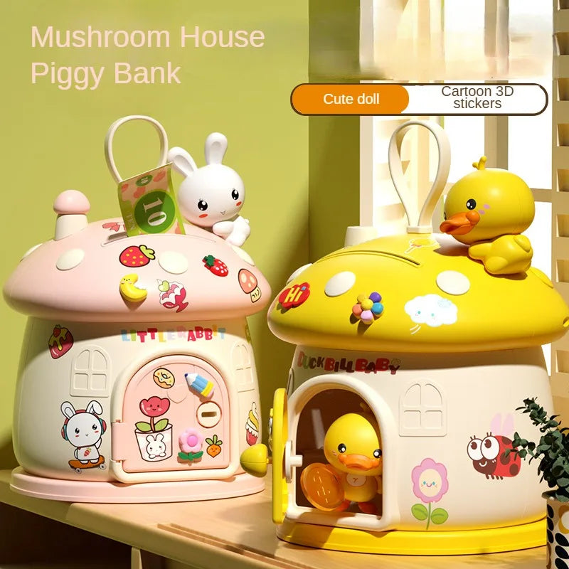Cute Cartoon Mushroom Molding Piggy Bank 3D Stickers for Creative DIY Desktop Ornaments Key Protection Gifts
