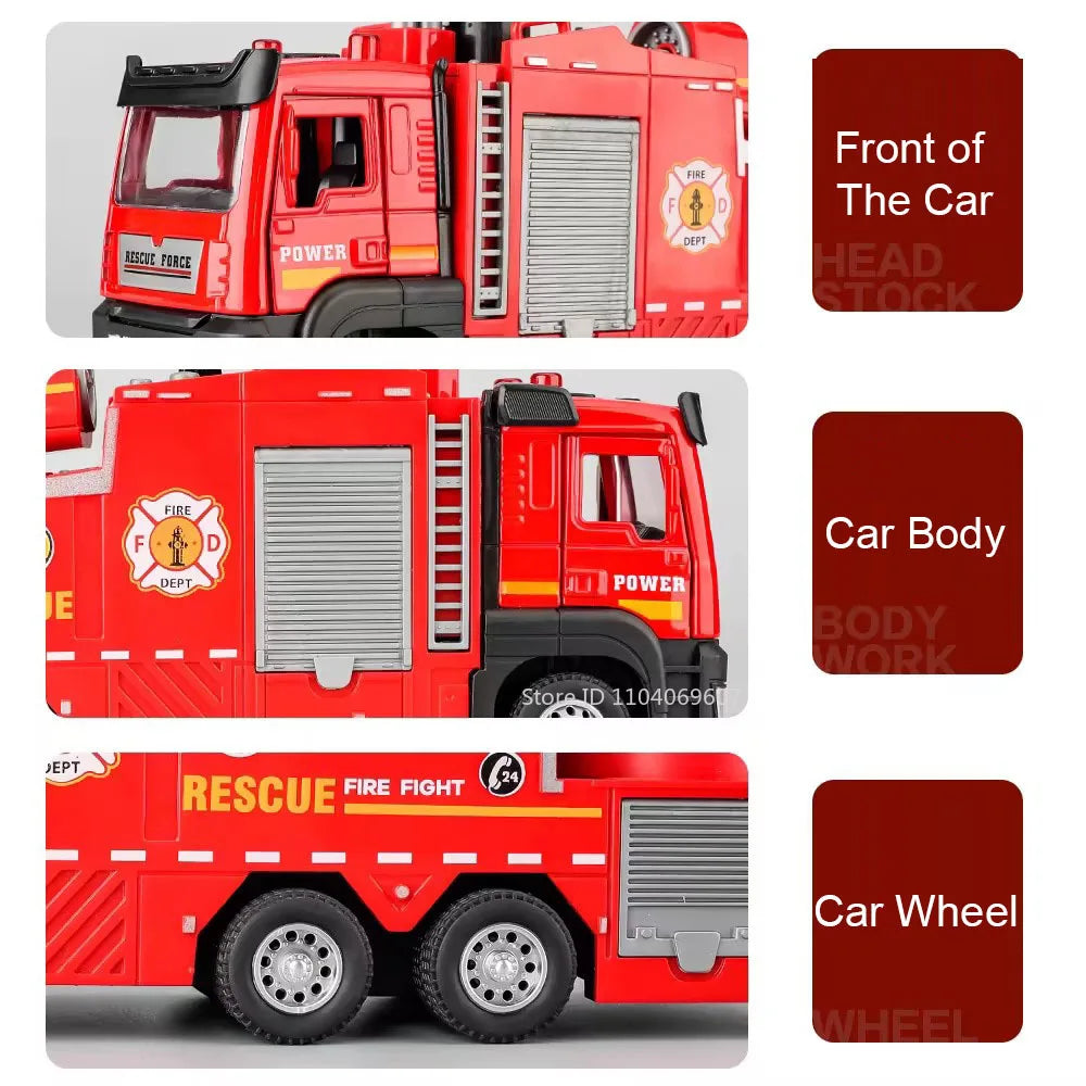 1:32 Alloy Model Toy Spray Fire Engine Cars Metal Diecast Water Spray Engineering Vehicle Doors Opened Sound Light Boys Gifts
