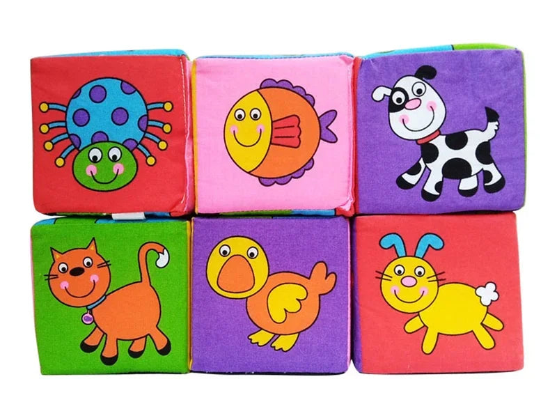 Montessori Infant Soft Plush Rattle Blocks - Animal & Number Dice