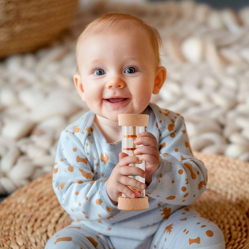 Let's Make Wooden Montessori Rain Stick Rattle - Rainbow Toy