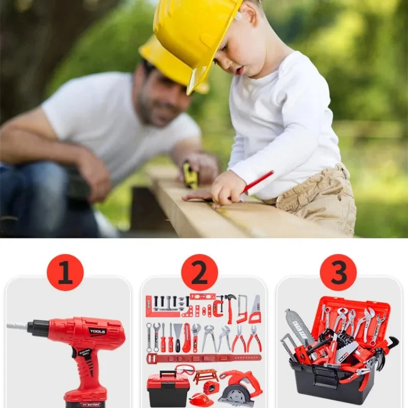 Kids Pretend Play Toolbox Set with Toy Drill - ABS Plastic