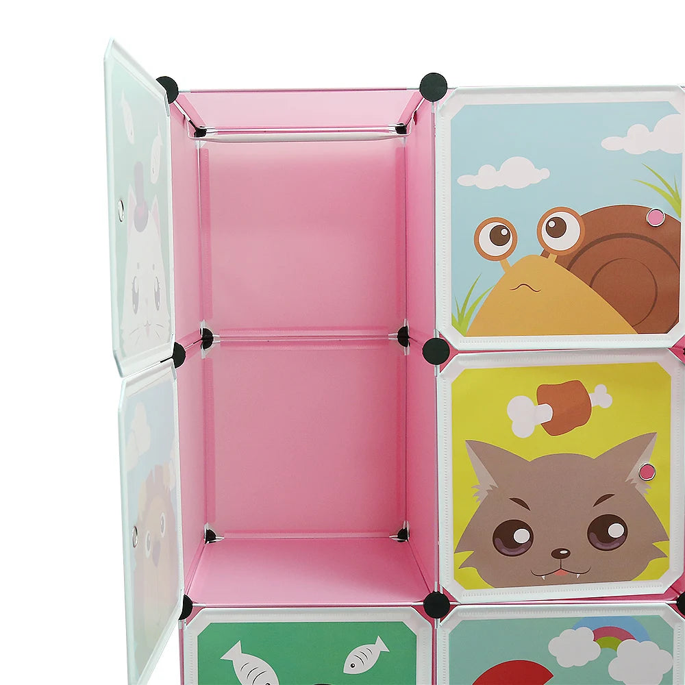 Children's Wardrobe, Expandable Children's Shelf Children's Wardrobe Bookcase with Doors & 2 Hangers, 111 x 37 x 147 cm