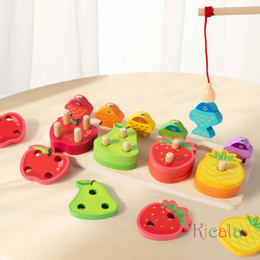 Kids Wooden Educational Sorting and Fishing Game Toy