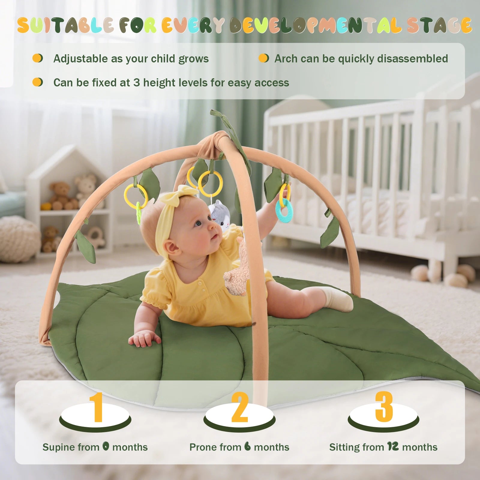 Baby Play Mat with Arch - Leaf-Shaped Extra Thick Mat