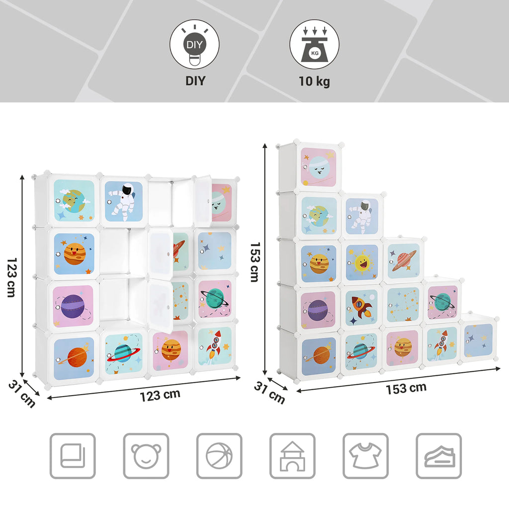 SONGMICS 15 Dice Shelving System storage s wardrobe for Children Plastic shoe rack Multipurpose shoes Play Toy