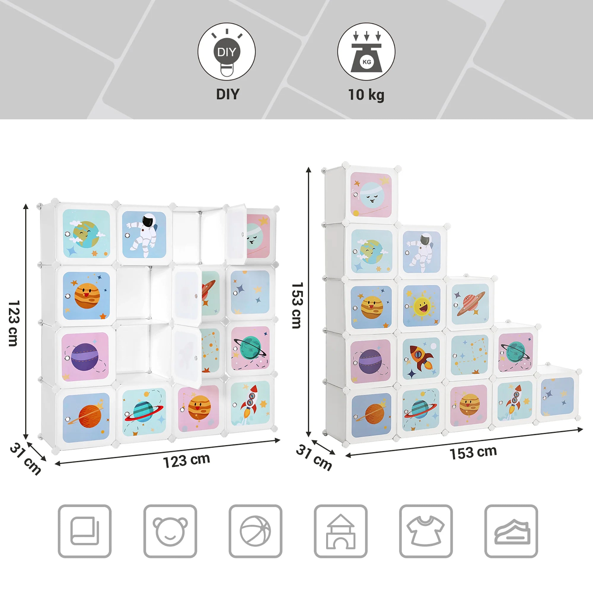 SONGMICS 15 Dice Shelving System storage s wardrobe for Children Plastic shoe rack Multipurpose shoes Play Toy