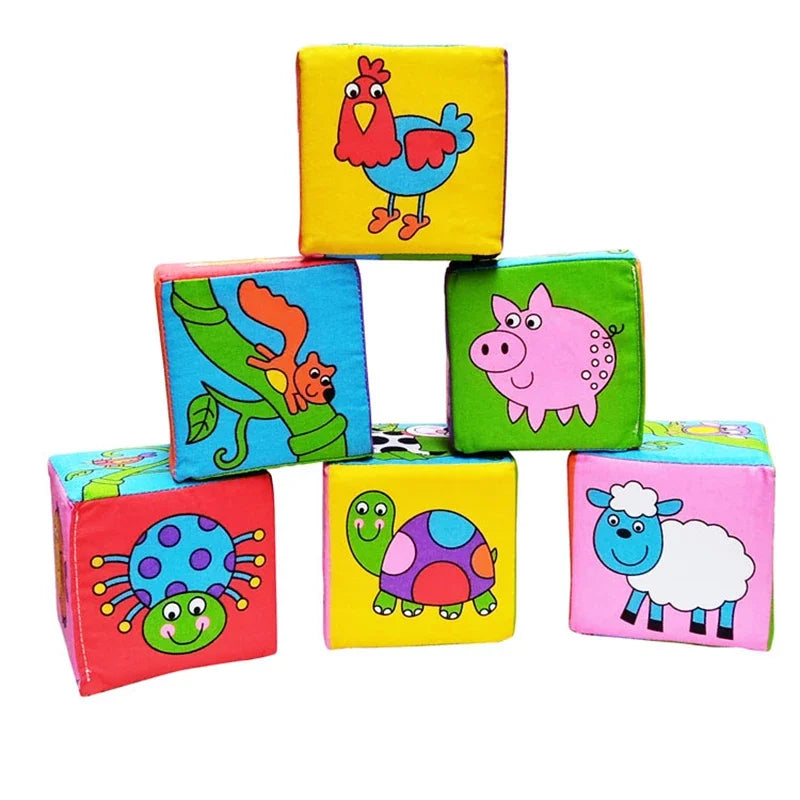 Montessori Infant Soft Plush Rattle Blocks - Animal & Number Dice