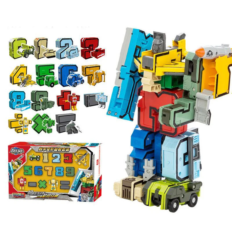 With Box Assemble Number Robots Transformation Action Figure Car Dinosaur Model Deformation Digit Letters Alphabet Toys