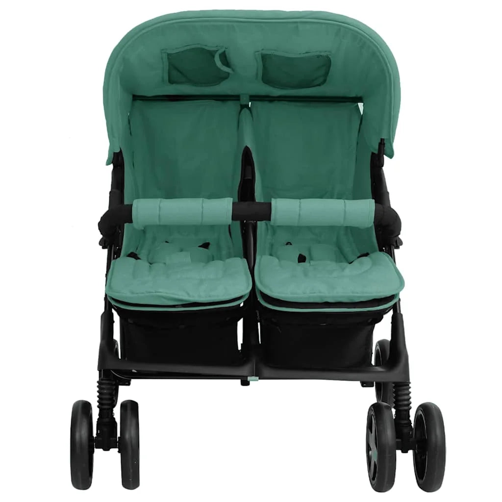 Steel Green Double Stroller 80 x 96 x 104 cm Lightweight Foldable Safe Design Pushchair Compact Travel