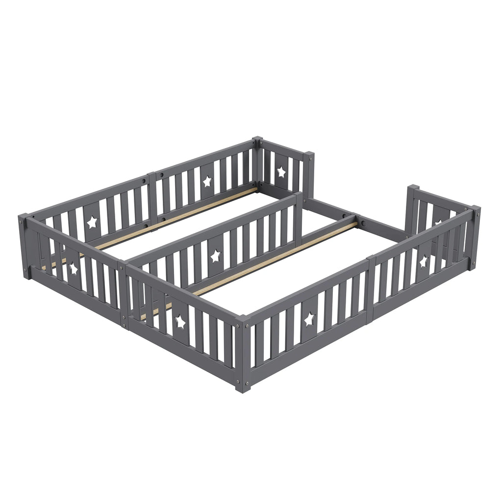 Rosahqnda Solid Floor Bed 180x200cm,Children's Bed with Slats & Star Pattern,Modern Kids Room Furniture,White/Gray