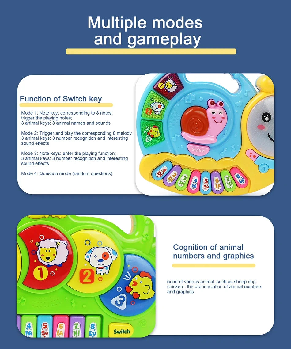 Baby Musical Piano Keyboard Toy with Animal Sounds and Lights