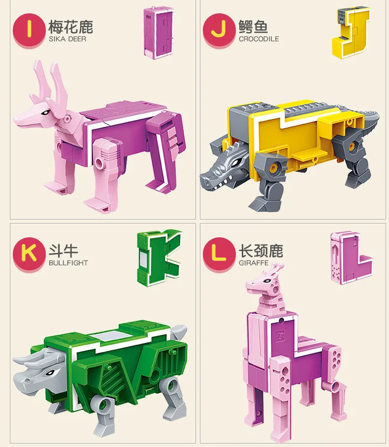 26 A-Z letter Alphabet Animal Dinosaur Warrior Deformation Action Figures Transformation Robot Toys For Children Gift Brinquedos