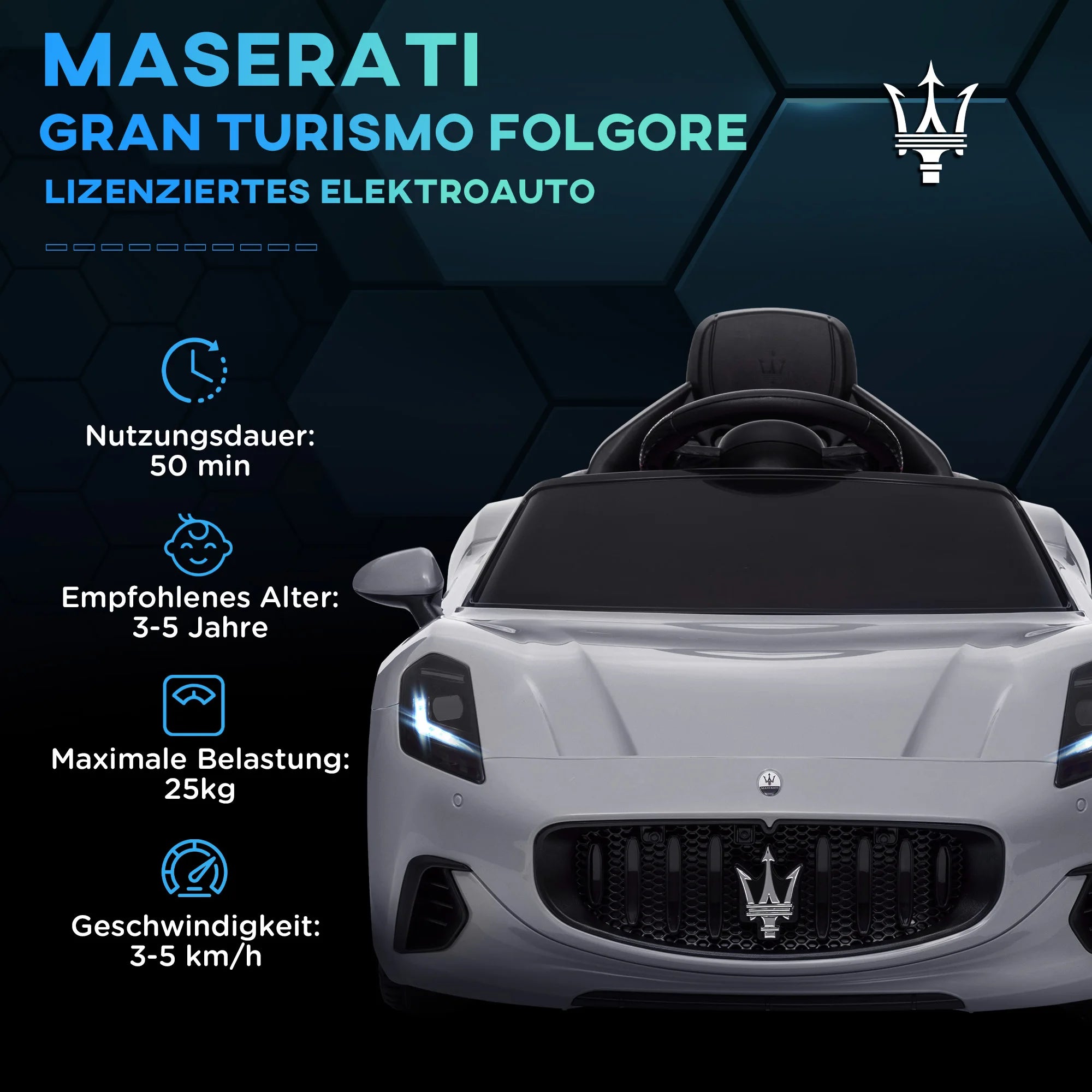 Maserati Gran Turismo Ride On Kids Electric Car 12V Grey