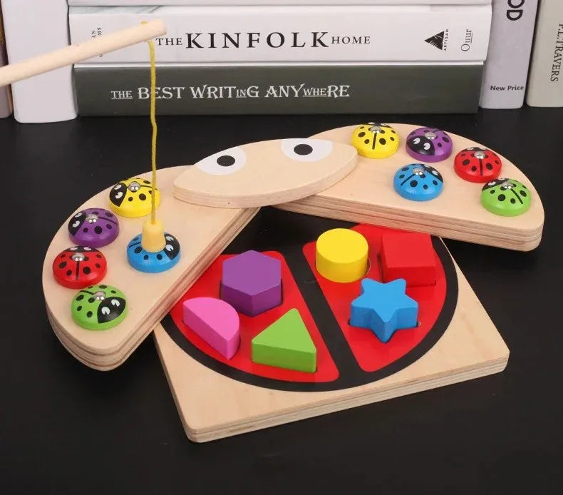 Wooden Magnetic Fishing Game & Ladybug Shape Puzzle Toy