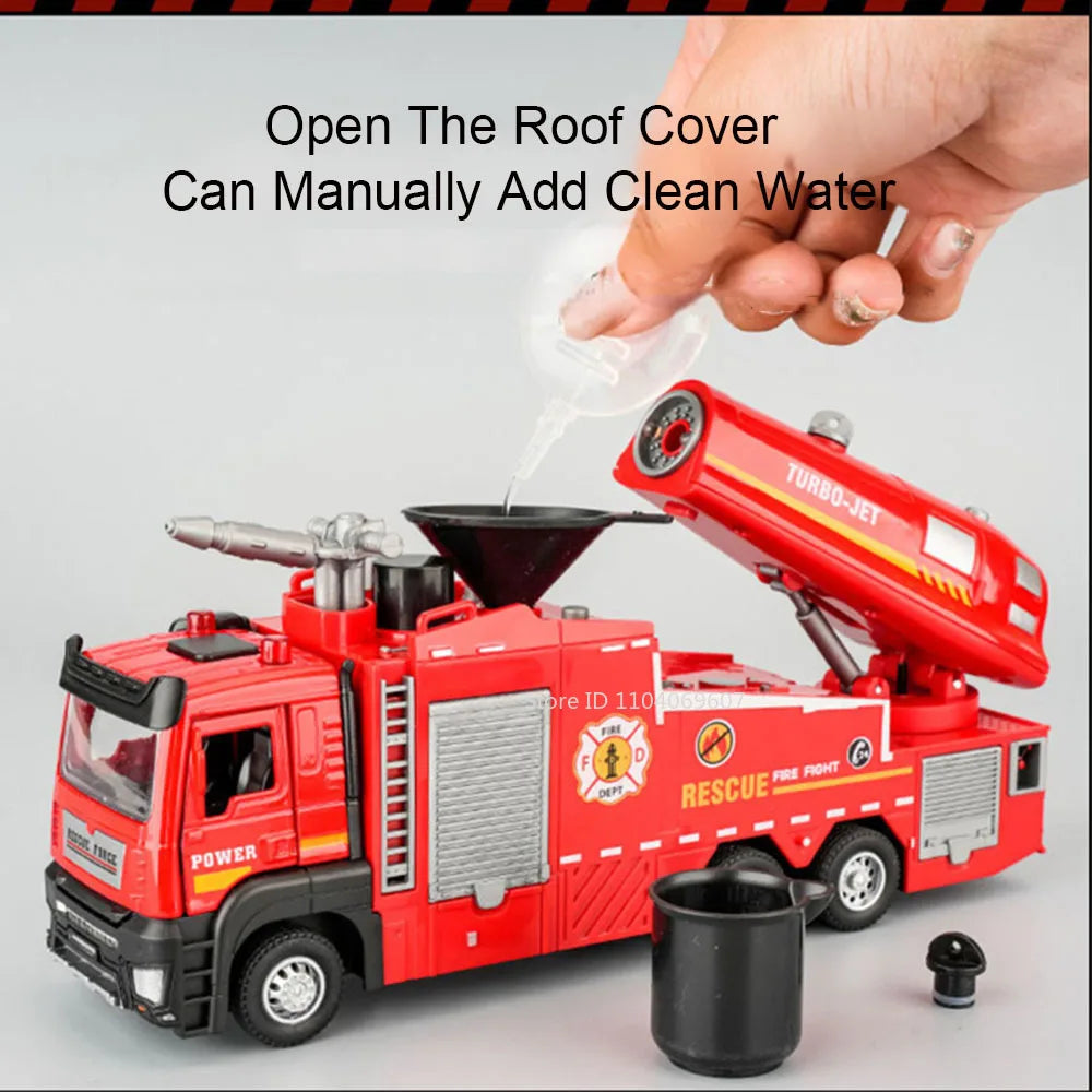 1:32 Alloy Model Toy Spray Fire Engine Cars Metal Diecast Water Spray Engineering Vehicle Doors Opened Sound Light Boys Gifts