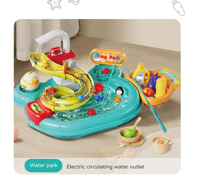Children Electric Toy Sink Disheswash Water Simulation Food Fruit Kitchen Pretend Play Magnet Fishing Kids Education Toy Girl
