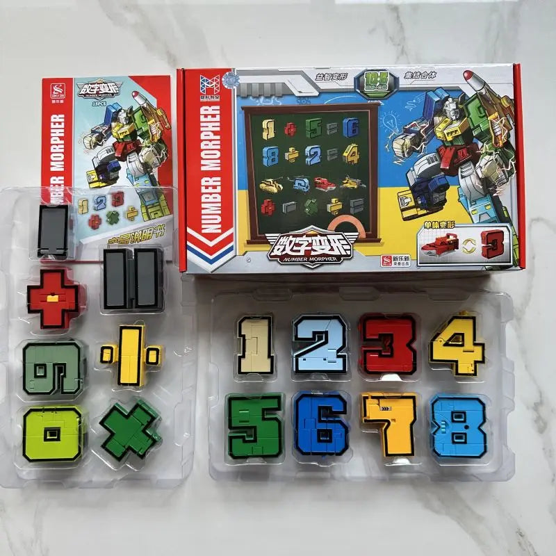 With Box Assemble Number Robots Transformation Action Figure Car Dinosaur Model Deformation Digit Letters Alphabet Toys