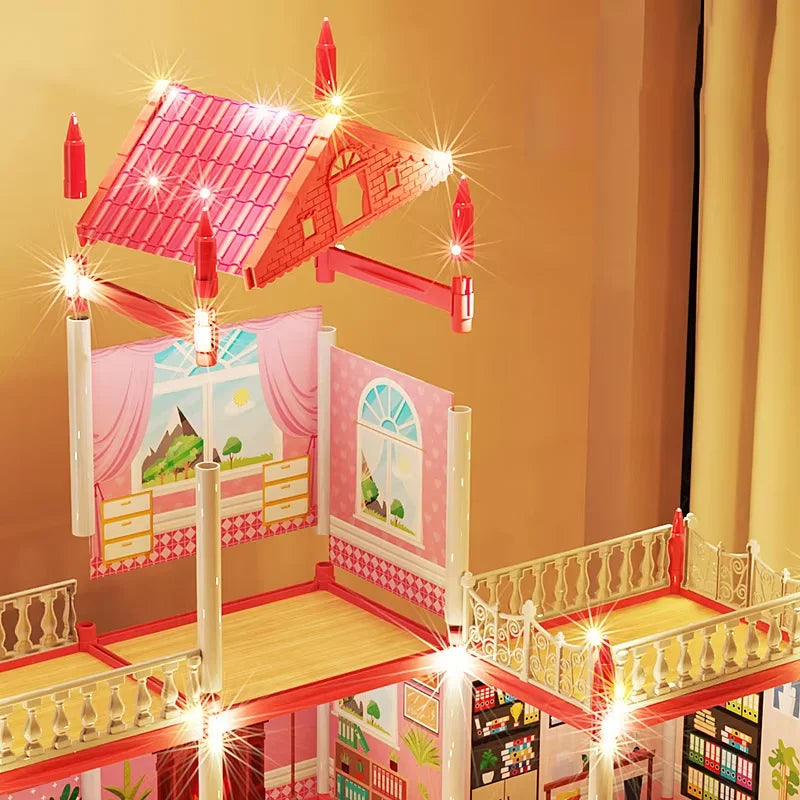 DIY Popular Toy 3d Assembly Mini Toy House Accessories Villa Princess Castle Led Lights Girl Birthday Gift Assembly Toy House