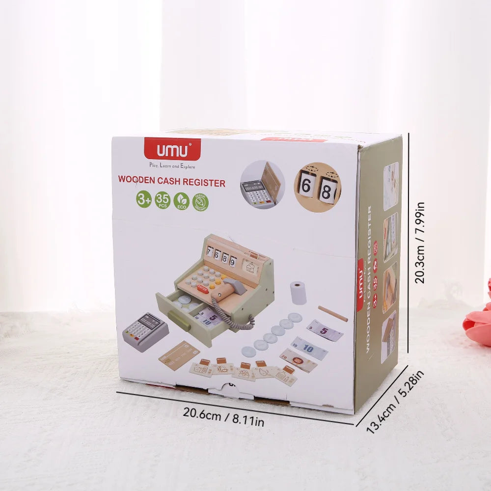 Children's Wooden Playhouse Toys Game House Toys Wooden Coffee Machine Wooden Cash Register Puzzle Interactive Education