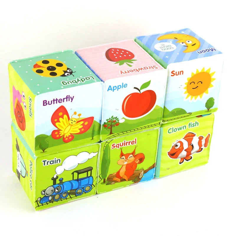 Montessori Infant Soft Plush Rattle Blocks - Animal & Number Dice