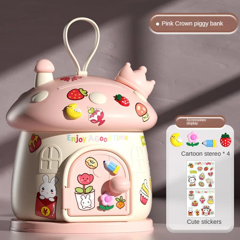 Cute Cartoon Mushroom Molding Piggy Bank 3D Stickers for Creative DIY Desktop Ornaments Key Protection Gifts